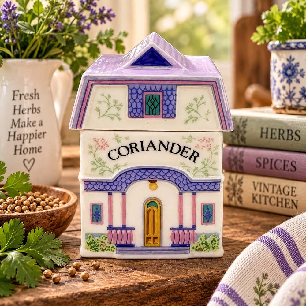 Lenox 1989 Spice Village Coriander Porcelain House Jar w Lid Original Purple Vtg